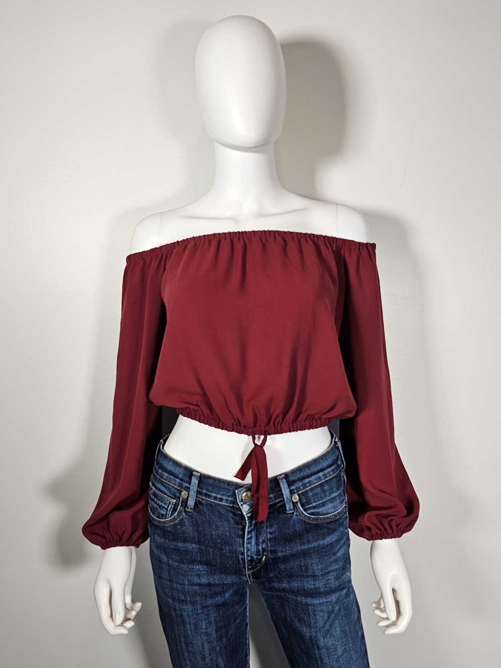 Wilfred Artitzia Off-Shoulder Long Sleeve Crop Top in Burgundy Wine Red Sz XS